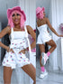 WHITE denim shorts "PINK STRAWBERRY"